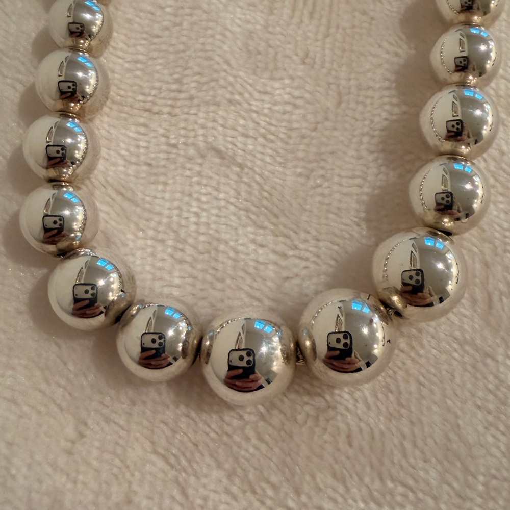 Tiffany & Co Sterling Silver 16” Graduated Bead Ball Necklace w/ Box & Pouch - Picture 5 of 13